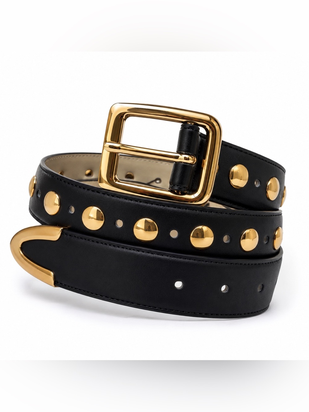NWT A New Day Black Studded Belt Gold Tone Hardware XS